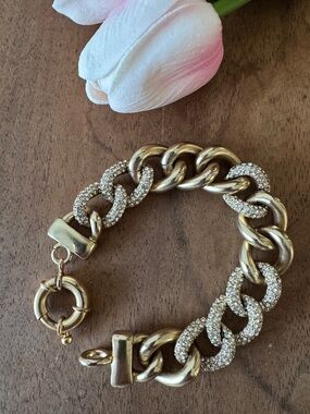Chico's Gold and Crystal Pavé Link Bracelet